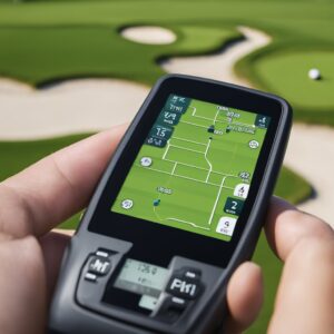 Holding Golf GPS on golf course